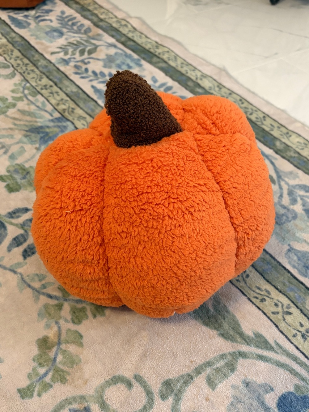 Plush Pumpkin Accent Pillow in Orange with Brown Stem